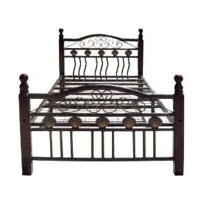   4700 Decorative Twin Metal Bed with Sturdy Wooden Posts, Bronze
