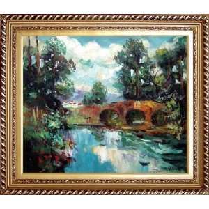  Bridge Arch Oil Painting, with Exquisite Dark Gold Wood 