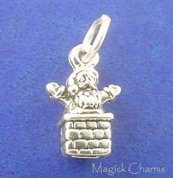 Sterling Silver .925 SANTA CLAUS In CHIMNEY Small 3D Christmas Charm 