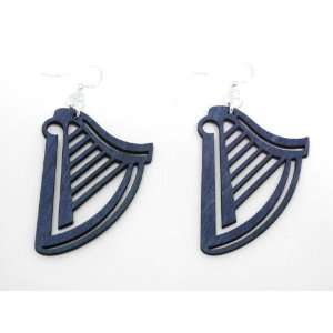  Evening Blue Harp Wooden Earrings GTJ Jewelry