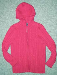Lands End Cotton Cable Zippered Hoodie Sweater 6X EUC  