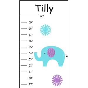   : Personalized Elephant Canvas Growth Chart (Aqua and Wisteria): Baby