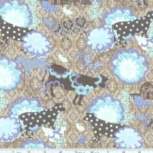  45 Wide Urban Farm Cow Collage Blue/Brown Fabric By The 