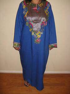 Egyptian Cotton Galabia Fancy Dress Arabic Design Blue XL  