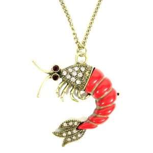Prawn Necklace Red Shrimp Krill Ocean Lobster Nautical Seafood Pendant 