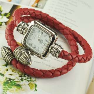 Cable Leather Braided Wrap Around Ladies Bracelet Watch  