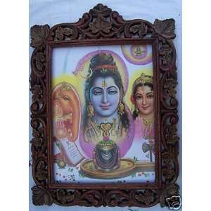  Bhagwan Shiva, Parvati & Ganesha, Wood Frame Everything 