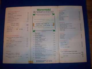 Vintage 1960s Wienerwald New York NY Restaurant Menu  