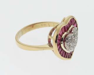Estate Heart Natural Ruby Diamonds Solid 18k Gold Ring  