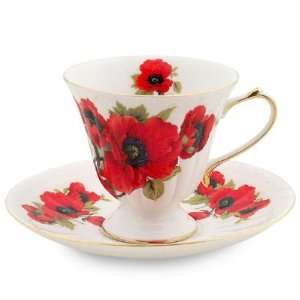 Red Poppy Porcelain Tea Cup and Saucer, Purchased From Us By Lady Gaga 
