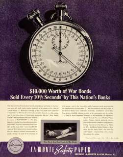   La Monte Safety Paper Banking Checking WWII War Bonds Stopwatch  