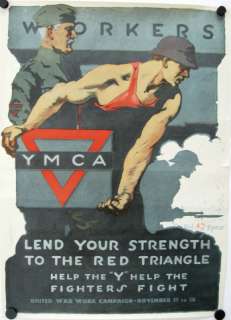 ORIGINAL VINTAGE 1918 World War One Poster LEND YOUR STRENGTH YMCA 