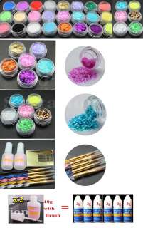 FULL 30 Acrylic Powder UV Primer Glitte Liquid NAIL ART TIP Brush Glue 