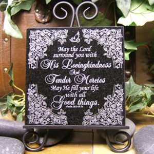   Lasered Black Granite Stone Plaque   Psalm 103:4b 5a: Home & Kitchen