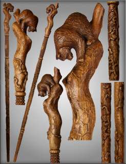 TOP ART AUTHORS HANDLE CARVED CRAFTED REAL OAK WOOD WALKING STICK CANE 