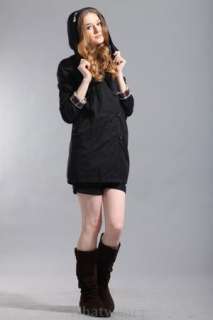 Womens Zip Up S Breasted Trench Coat/Jacket Black Z08  