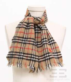 Burberrys Tan Icon Check Cashmere & Wool Scarf  
