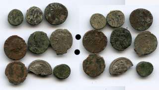 Lot of 9 different ancient Roman bronze coins, 3rd 5th century AD