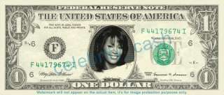 Whitney Houston REAL Dollar Bill   Mint  