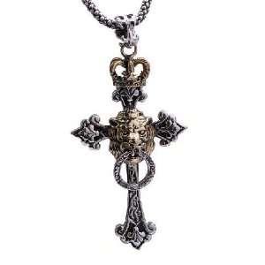  Brass Lion King Pendant Royal Crown Cross Necklace for Men 