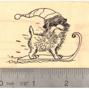  Affenpinscher on winter sled   Holiday Rubber Stamp: Arts 