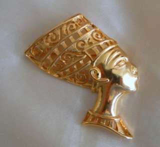 Vintage Egyptian Queen Nefertiti Gold Plated Pin Brooch  