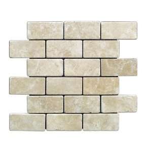   Cream 2 X 4 Tumbled Travertine Brick Mosaic Tile   Box of 5 sq. ft