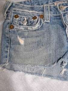 TRUE RELIGION Jeans JOEY BIG T Shorts 27 SeXY Denim Cut Offs Off WHITE 
