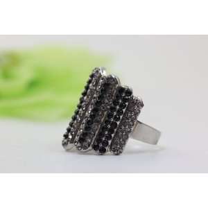   Silver Dome Crystal Purple and Black Studded Handmade Cocktail Rings