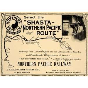   Ad Shasta Northern Pacific Railway Route Cleland   Original Print Ad