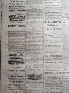 Rare 1867 newspaper LAWRENCE Kansas State Journal 145 years old WILD 
