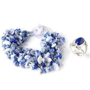    Sterling Silver Lapis Ring & Lapis/Blue Shell Bracelet Set Jewelry
