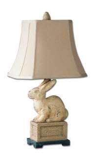 Crackle Finish Antique White Rabbit Table Lamp  