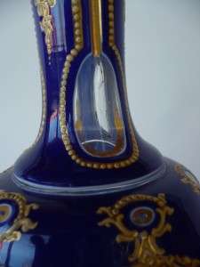 ANTIQUE BLUE & GOLD ENAMEL OVERLAY BOHEMIAN GLASS VASE  