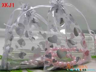 50pcs 10x15cm white silver heart organza wedding favor gift bags 