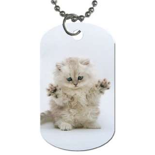 Roaring Little White Kitten Cat Dog Tag Necklace  