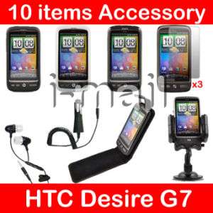 10in1 Accessory Bundle Car Charger Leather Case Earphone for HTC 