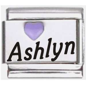  Ashlyn Purple Heart Laser Name Italian Charm Link Jewelry