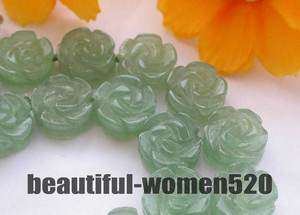 17 14mm nature green jade carve flower necklace  