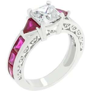    White Gold Bonded Silver Trillion Cut Ruby Crystals Ring: Jewelry
