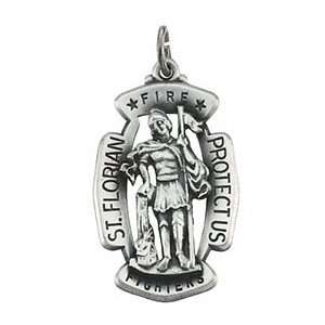  St. Florian Medal 30x20mm & Chain   Sterling Silver 