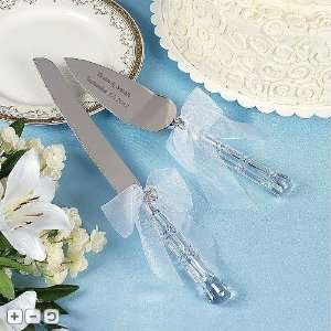   Crystal Heart White Wedding Cake Knife & Server Set 