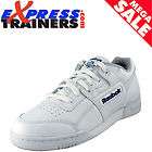 Reebok Mens Workout Plus Leather Trainers   White/Royal Blue