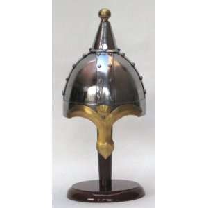   Helmet with Spike in Steel with Brass Trim   Wearble Costume Armor