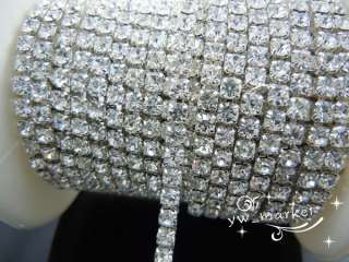 888 clear crystal rhinestone close chain trims silver SS12 3mm 10 yard 