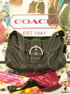 Black COACH Medium Soho Flap Bag Purse Handbag Leather Shoulder  