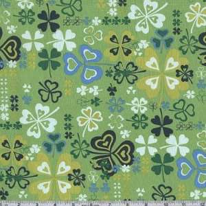  45 Wide Good Luck Charm Green Fabric By The Yard: Arts 