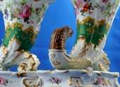 Attr. Russian Popov Porcelain Pair of Cornucopia Eagle Heads Vases 