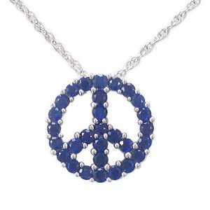  Sterling Silver Created Sapphire Peace Sign Pendant, 18 Jewelry