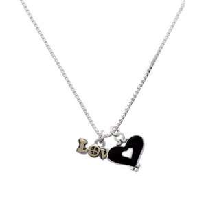   Love on Silver with Peace Sign and Black Heart Charm Necklace: Jewelry